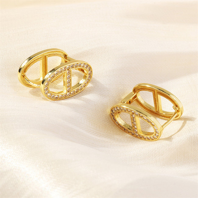 1 Pair Luxurious Shiny Pig Nose Plating Inlay Copper Zircon 18K Gold Plated Hoop Earrings