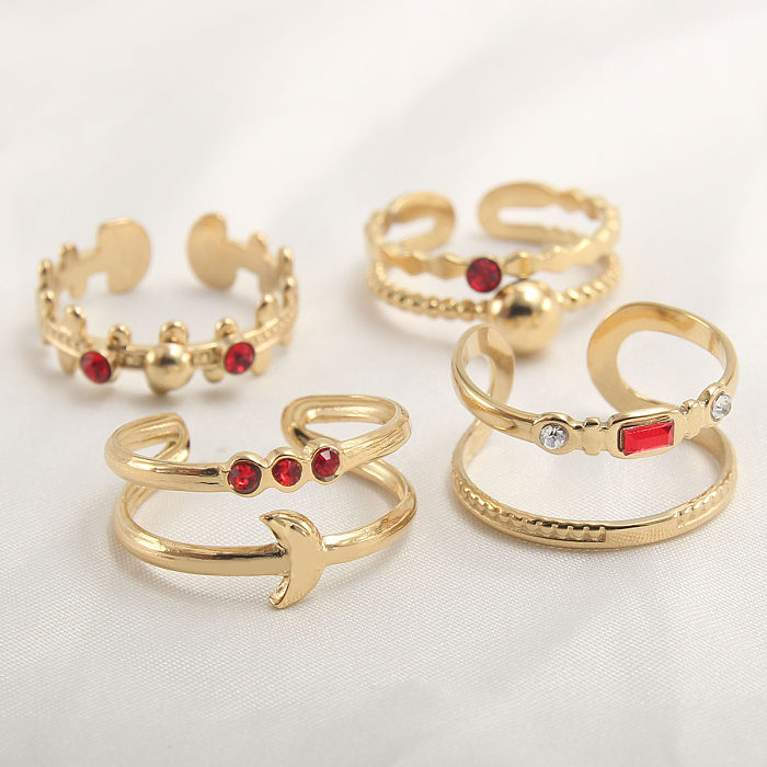 Simple Style Solid Color Stainless Steel Plating Inlay Natural Stone Gold Plated Open Rings