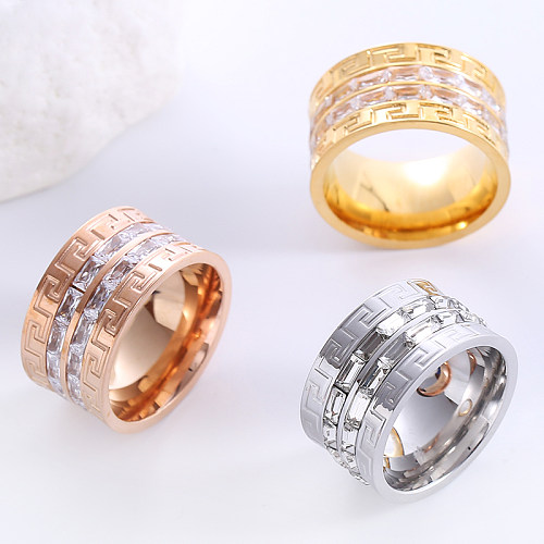 Elegante, luxuriöse, einfarbige Ringe aus Edelstahl mit Inlay-Zirkon und 24-Karat-Vergoldung