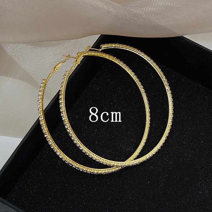 1 Pair Exaggerated Simple Style Circle Plating Inlay Copper Rhinestones Hoop Earrings