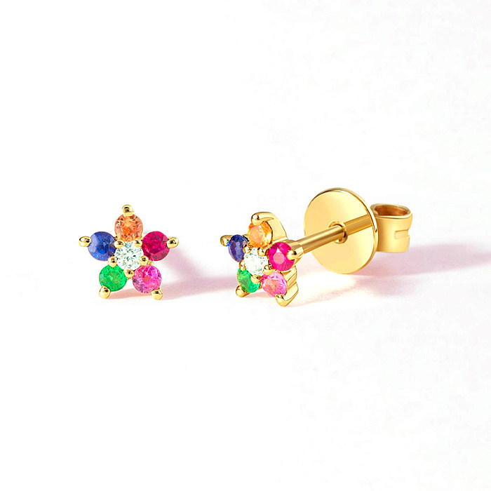 1 Pair Simple Style Flower Plating Inlay Copper Zircon White Gold Plated Gold Plated Ear Studs