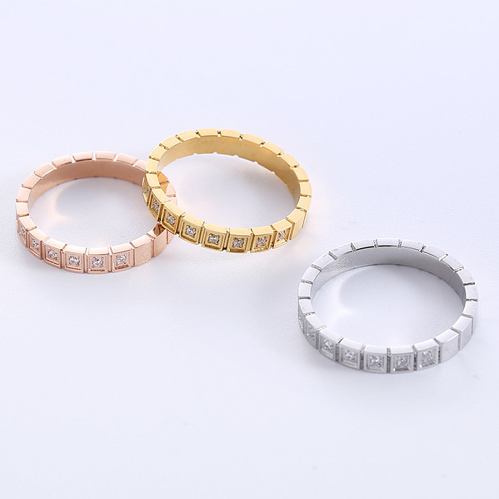 Simple Style Solid Color Stainless Steel Plating Inlay Rhinestones Rose Gold Plated Gold Plated Rings