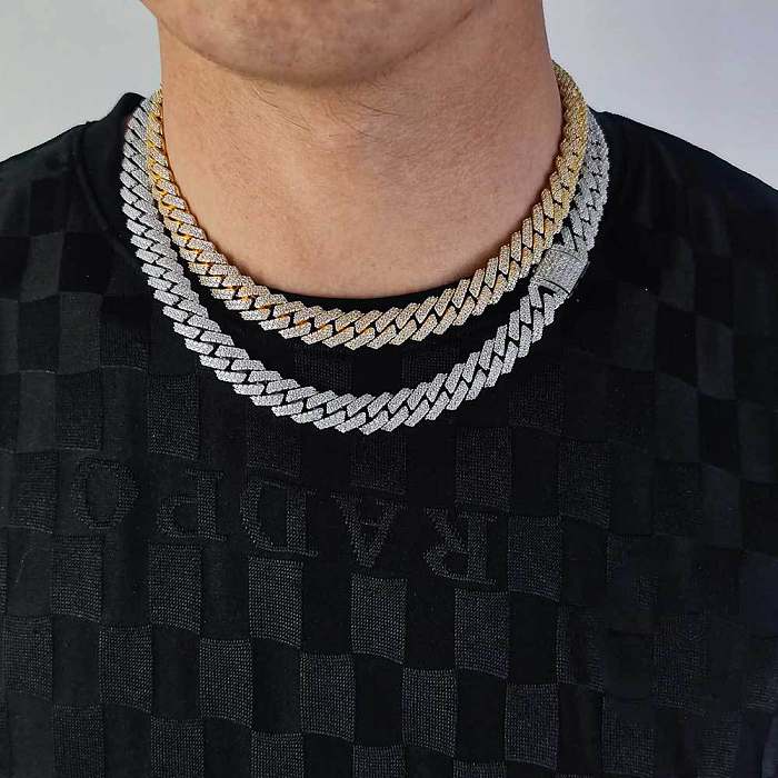 Hip-Hop Geometric Copper Inlay Zircon Necklace