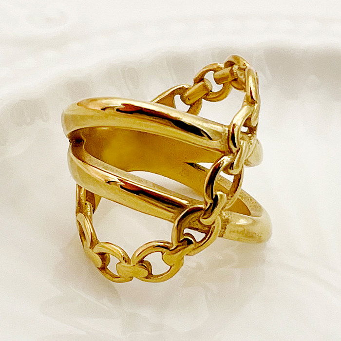 Anéis banhados a ouro geométricos estilo streetwear estilo clássico em aço inoxidável