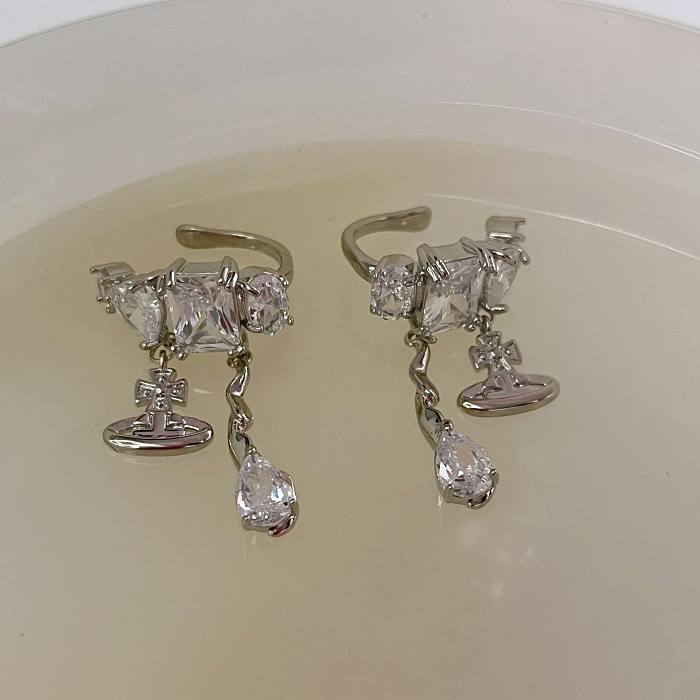 1 par de pendientes colgantes de diamantes de imitación de cobre con incrustaciones en forma de corazón y letras de estilo dulce y fresco