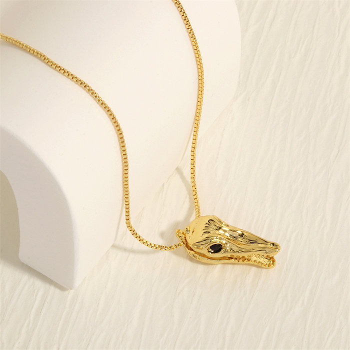 قلادة على شكل رأس تمساح حيواني بتصميم بسيط مطلية بالنحاس ومرصعة بالزركون ومطلية بالذهب عيار 18 قيراط