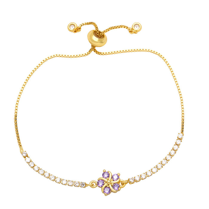 Fashion Oval Flower Copper Bracelets Inlay Zircon Copper Bracelets