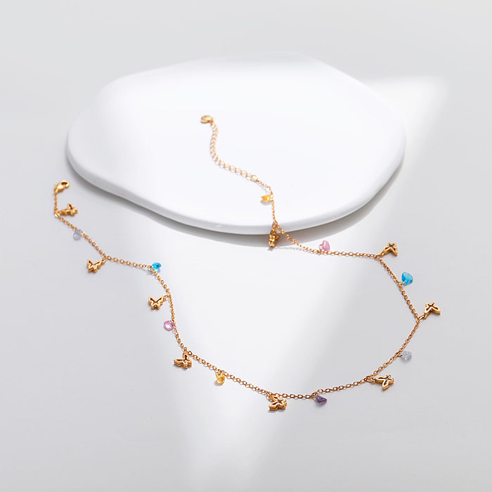 Simple Style Butterfly Copper Zircon Necklace In Bulk