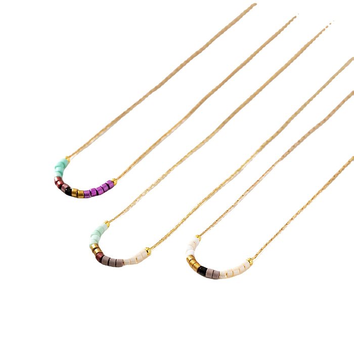 Casual Simple Style Multicolor Copper Beaded Plating 14K Gold Plated Necklace