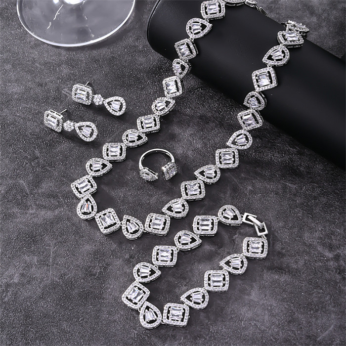 Elegante brilhante geométrico cobre chapeamento inlay zircão pulseiras brincos colar