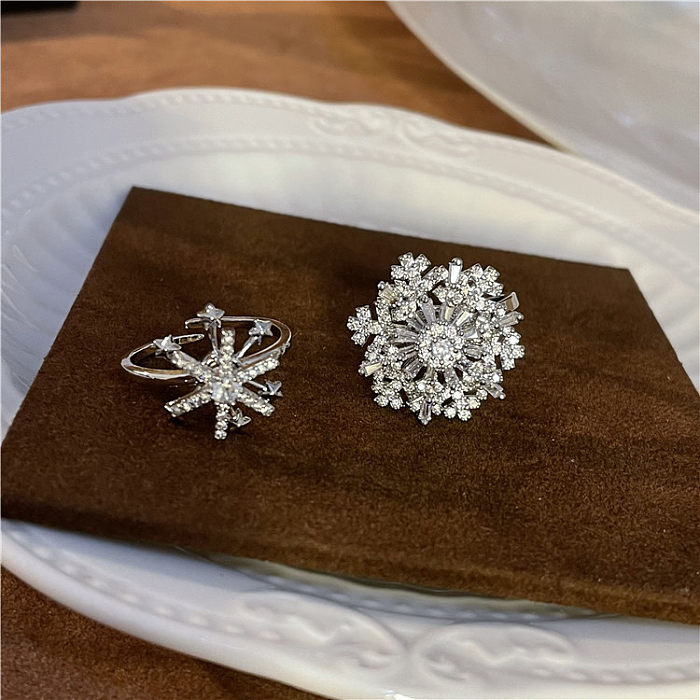 Anel de floco de neve boa sorte vem rotativo luz luxo cristal de alta qualidade exagerada minoria moda personalizado anel de dedo indicador feminino