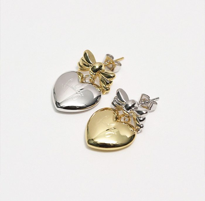1 Pair Sweet Heart Shape Bow Knot Plating Copper Ear Studs