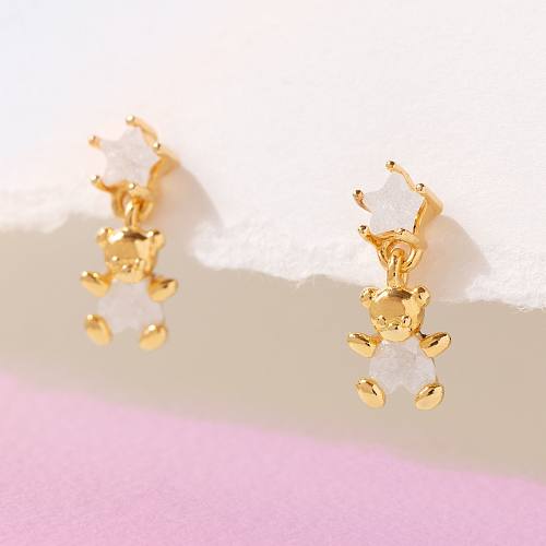 Fashion Star Bear Brass Earrings Plating Zircon Copper Earrings