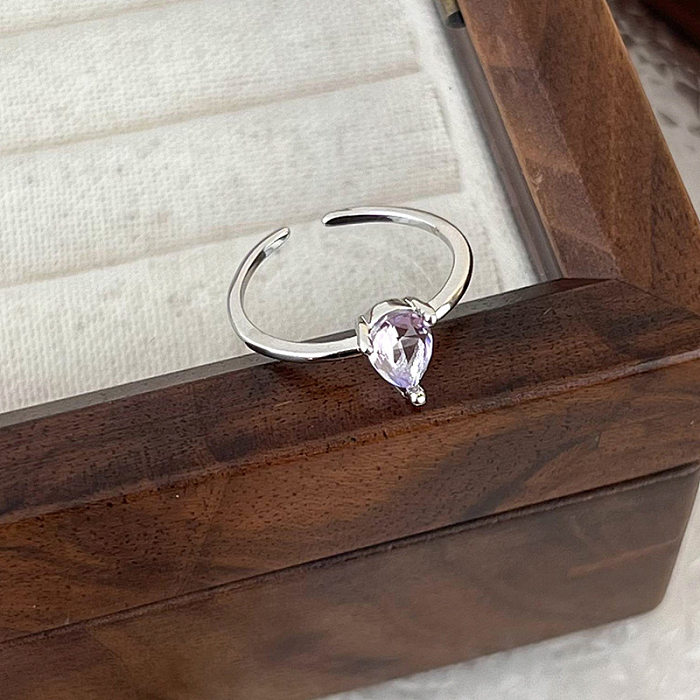 Anéis abertos românticos brilhantes geométricos de cobre com incrustação de zircão branco banhado a ouro