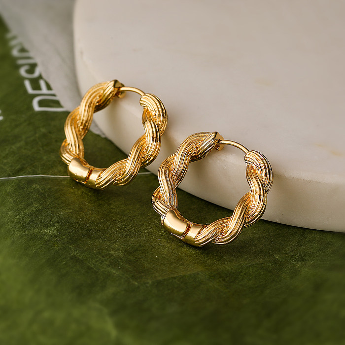 1 Pair Simple Style Commute Round Plating Copper 18K Gold Plated Hoop Earrings