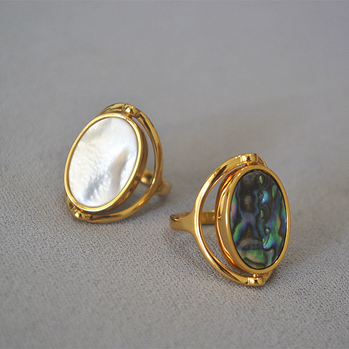 Vintage Style Geometric Color Block Mother Shell Copper Abalone Shell Plating Gold Plated Rings