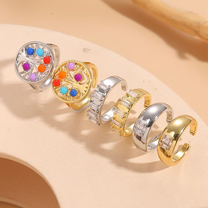 Elegant Classic Style Geometric Copper Plating Inlay Zircon 14K Gold Plated Open Rings