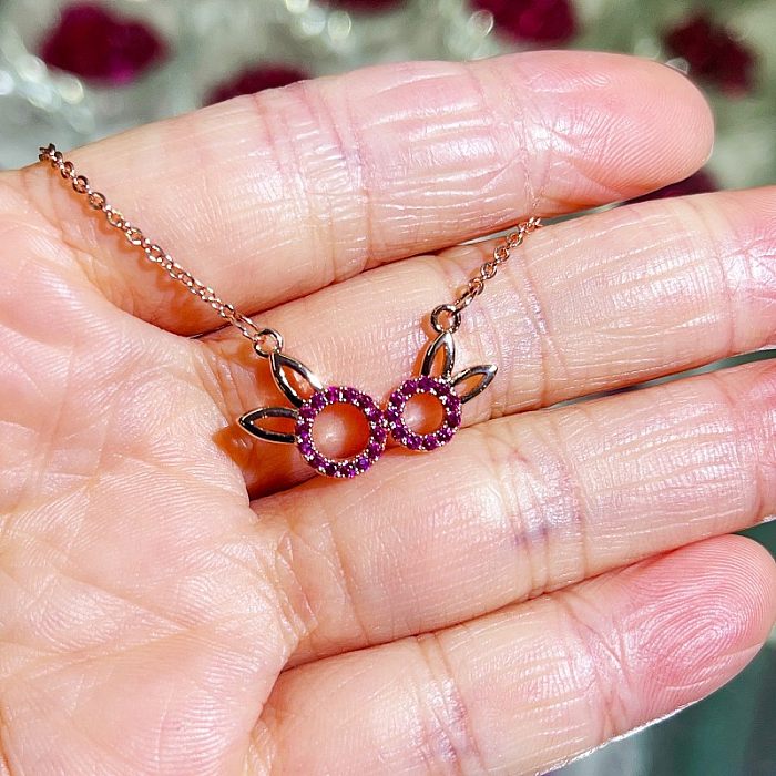 Cute Rabbit Copper Inlay Zircon Earrings Necklace