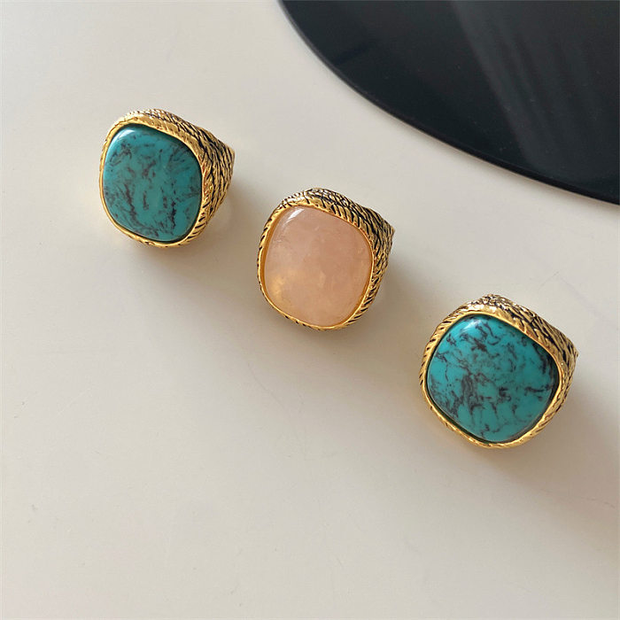Retro Square Copper Plating Inlay Artificial Crystal Rings