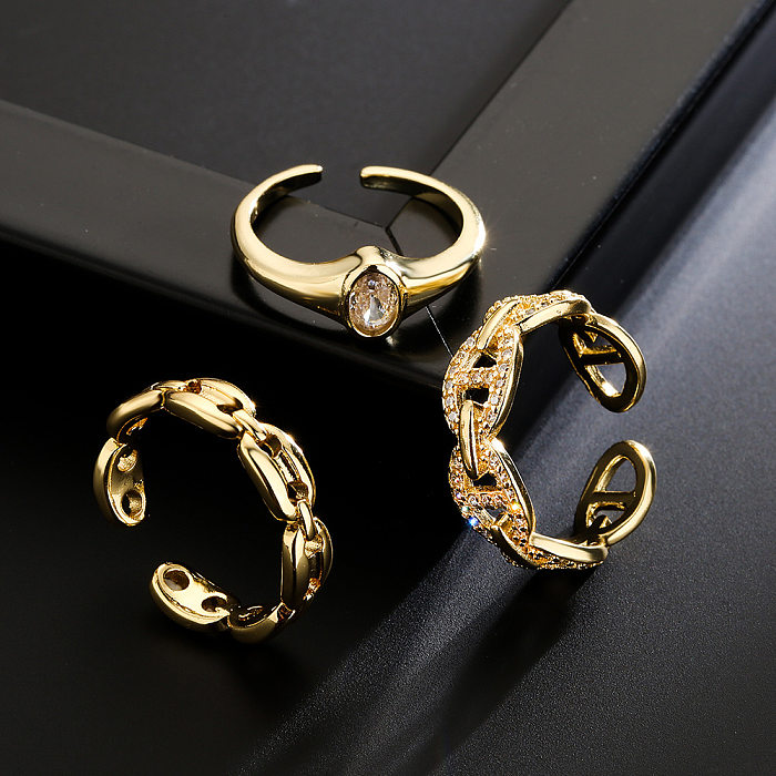 Fashion Copper 18K Gold Zircon Pig Nose Geometric Open Ring Female