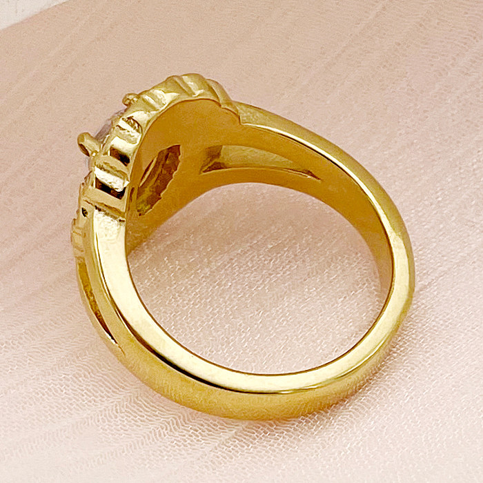 Glam gotas de água chapeamento de aço inoxidável incrustações strass zircão anéis banhados a ouro