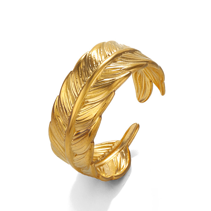 Simple Style Feather Stainless Steel Plating 18K Gold Plated Open Rings