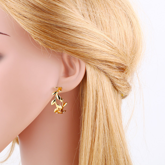 1 Pair Y2K Streetwear Irregular Leaves Plating Copper 18K Gold Plated Ear Studs