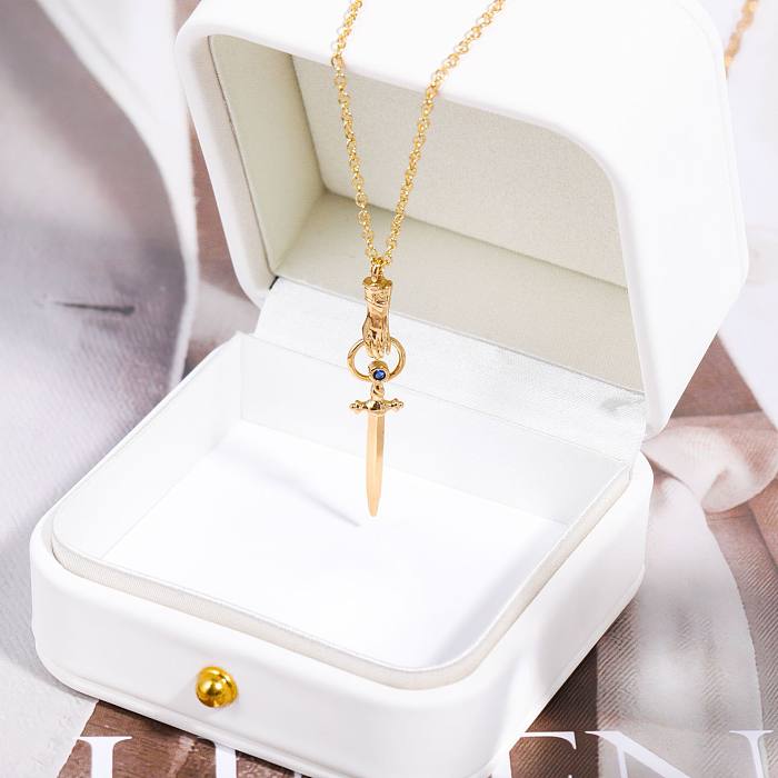 Simple Style Sword Copper Plating Inlay Zircon Gold Plated Pendant Necklace