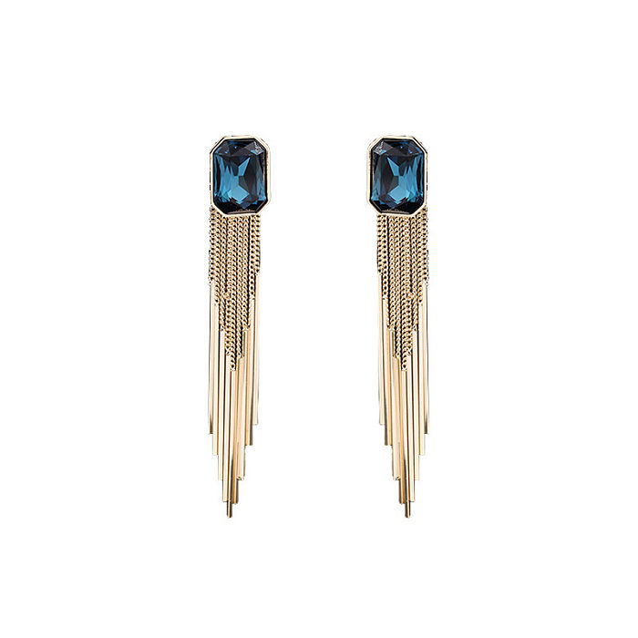 1 Pair Elegant Tassel Inlay Copper Artificial Gemstones Drop Earrings