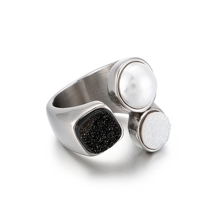 Jóias nova pulseira de aço titânio europeu e americano moda criativa simples anel de pérola