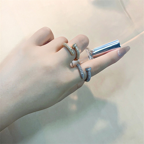 Hip-Hop Simple Style Shiny Nail Copper Plating Inlay Zircon White Gold Plated Gold Plated Open Rings