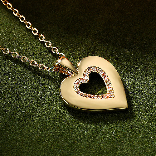 1 peça moda coração forma chapeamento de cobre oco incrustação pérola zircão pingente colar