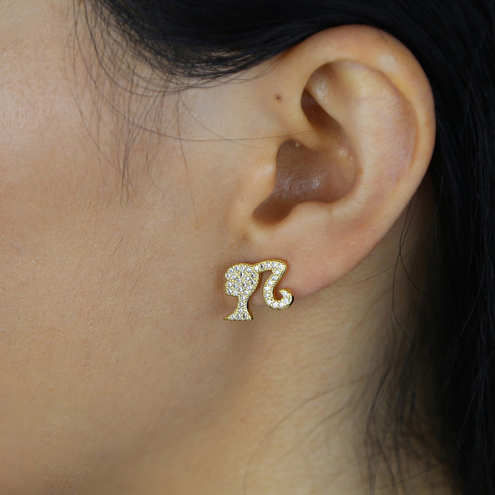 1 par de brincos de orelha de strass de cobre com incrustação humana de estilo simples