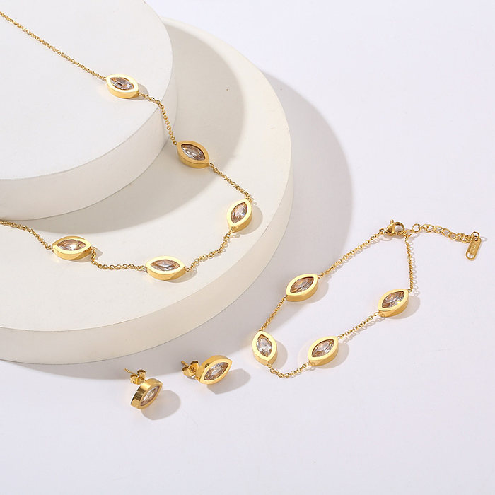 Casual estilo simples gotas de água titânio aço chapeamento inlay vidro 18k banhado a ouro pulseiras colar