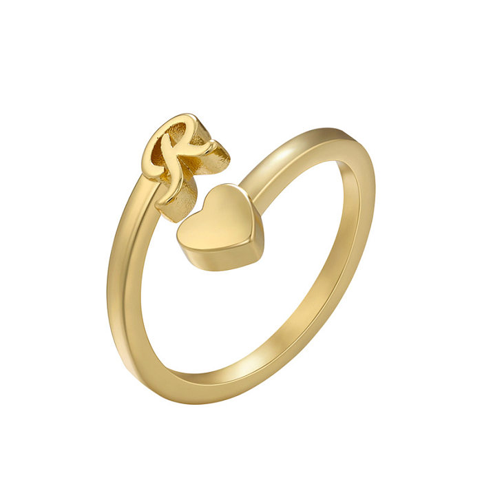 Fashion Letter Heart Shape Copper Plating Zircon Open Ring