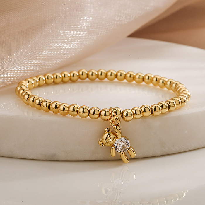 Casual bonito estilo simples urso cobre chapeamento incrustado zircão pulseiras banhadas a ouro 18K