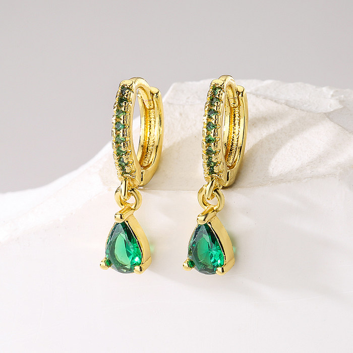 1 par de pendientes colgantes de circón con incrustaciones de cobre chapado en gotas de agua a la moda