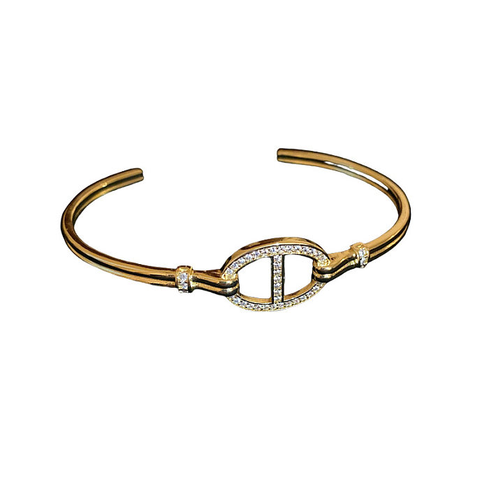 Fashion Solid Color Copper Inlay Zircon Bangle 1 Piece