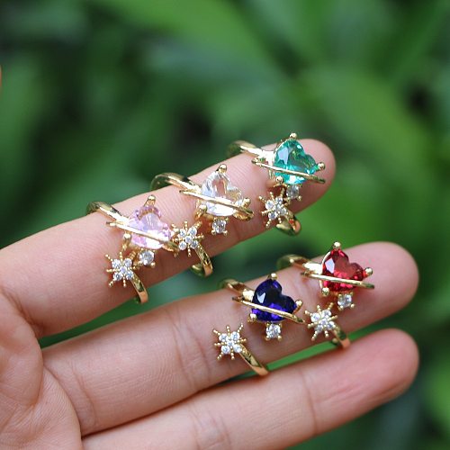 Anillos de cobre con diamantes de color con microincrustaciones de cobre a la moda