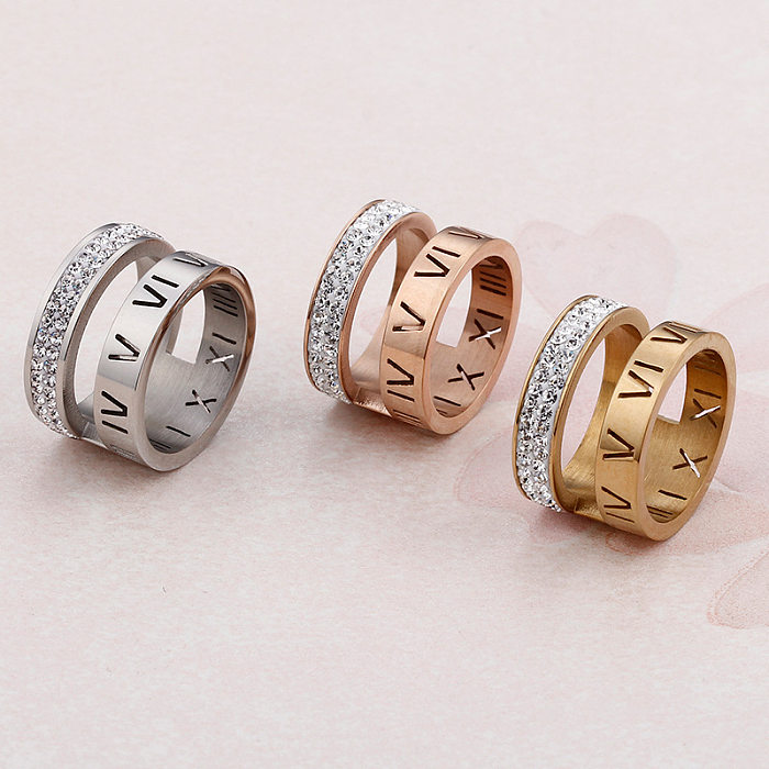 Personality Roman Scripture Ring Trendy Personality Stainless Steel Men And Women Diamond Ring