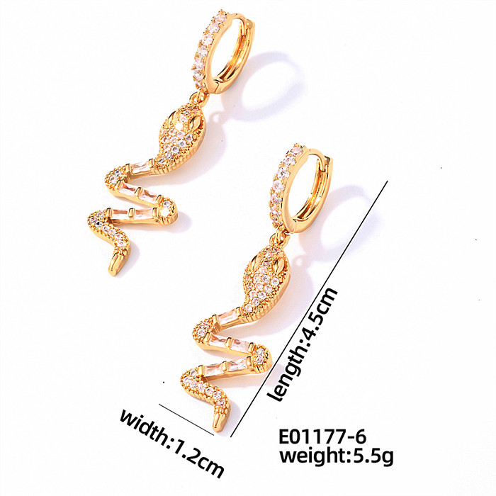 1 Pair Casual Sweet Four Leaf Clover Snake Butterfly Plating Inlay Copper Zircon Gold Plated Drop Earrings