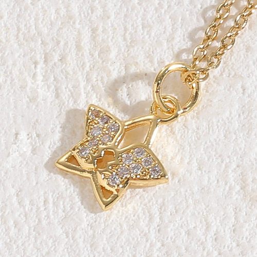 Elegant Simple Style Pentagram Heart Shape Windmill Copper Plating Inlay Zircon 14K Gold Plated Pendant Necklace