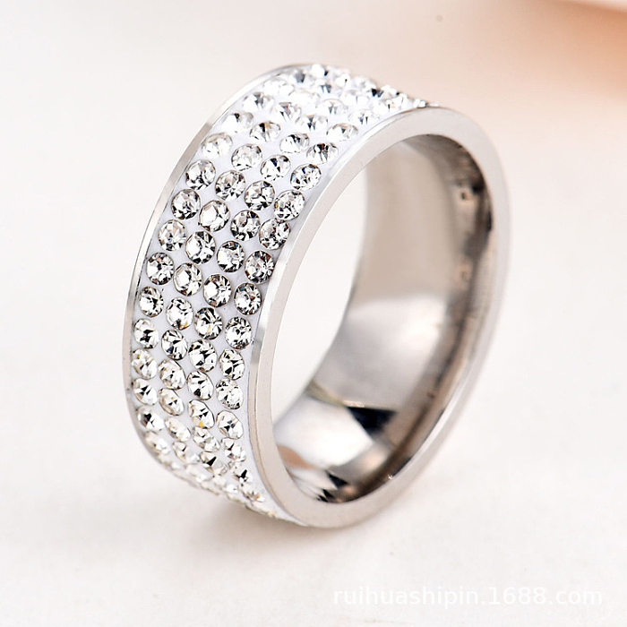 Simple Style Solid Color Stainless Steel Inlay Rhinestones Rings