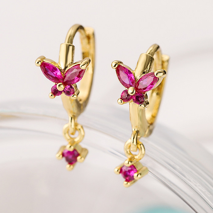 1 Pair Simple Style Commute Butterfly Copper Plating Inlay Zircon 18K Gold Plated Drop Earrings