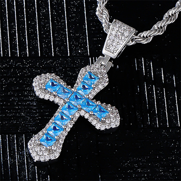 Hip-Hop Retro Simple Style Cross Copper Zircon Pendant Necklace In Bulk