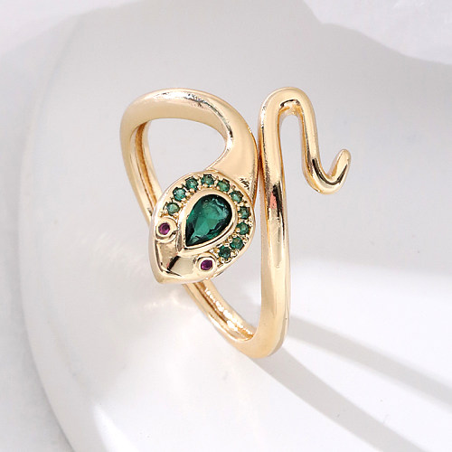 Casual Streetwear Snake Copper Inlay Zircon Open Rings
