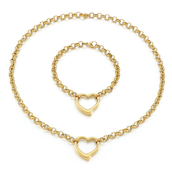 Moda nova corrente em forma de coração pingente colar pulseira conjunto de jóias de aço inoxidável