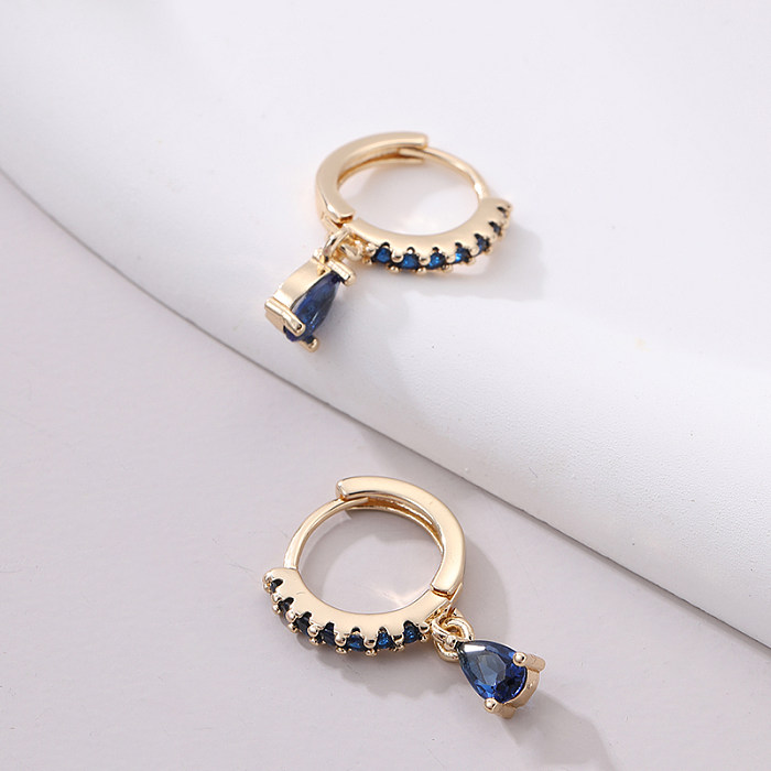 1 Pair Modern Style Water Droplets Inlay Copper Zircon Drop Earrings