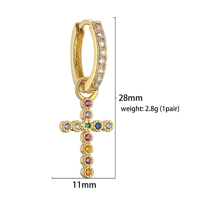 1 Paar niedliche Kreuz-Mond-Beschichtungs-Inlay-Kupfer-Zirkon-vergoldete Ohrringe