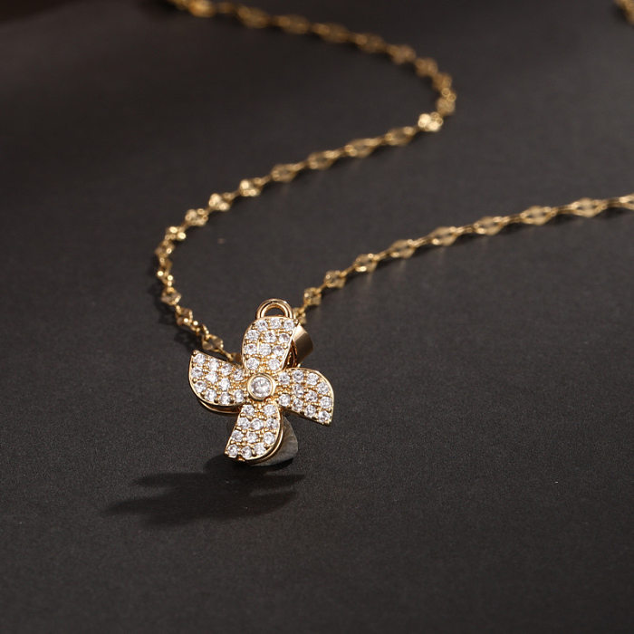 Colar com pingente de diamante de cobre com flor feminina de 1 peça